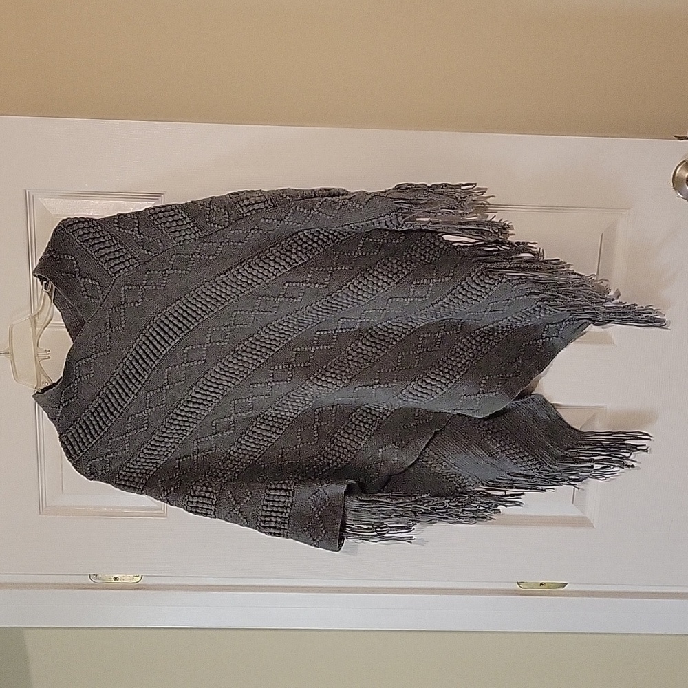 Gray fringe poncho